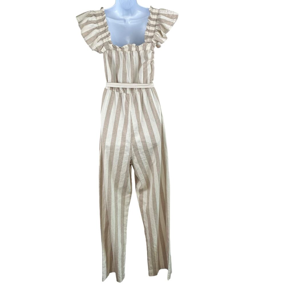 Vero Moda Stripe Linen Blend Wide Leg Jumpsuit NWT XS Ruffle Coastal Summer - Picture 4 of 16
